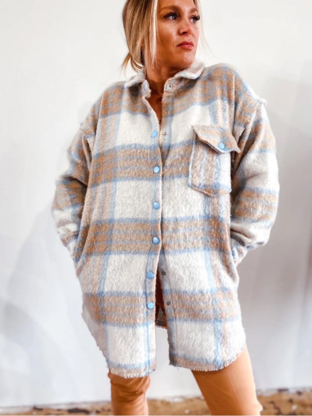 J.NNA Women's Plaid Wool-Blend Coat in Beige and Blue
